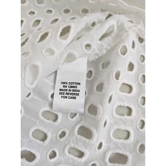 Calypso~Woman Size M~White 100 % Cotton Button-Up Shirt Blouse Shirt Sleeve NWT. - Picture 14 of 15